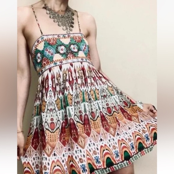 🦋 BLOGGERS FAVORITE 🦋 ZARA MULTICOLOURED SHORT EMBROIDERED DRESS SIZE S - Picture 14 of 16